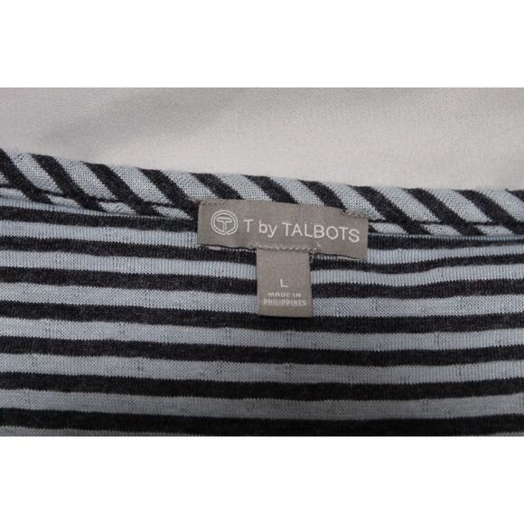 T by Talbots Women's (L) Blue Dots Striped Tunic Top Long Sleeve Boat Neck - Picture 7 of 14